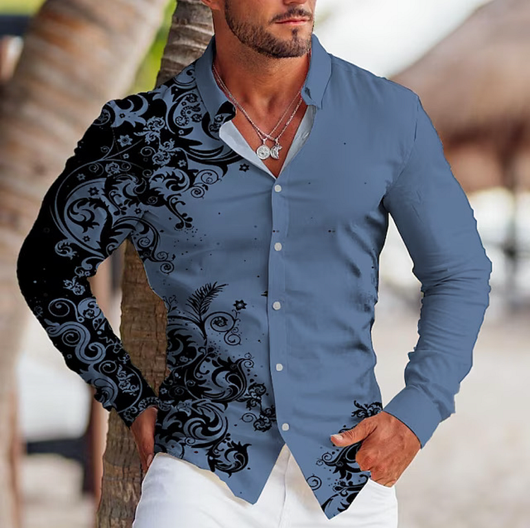 BrosWear Men's Floral Print Casual Long Sleeve  Shirt