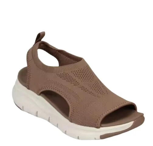 Yyvonne Spring And Summer New Hollow Leisure Large-Size Thick-Soled Women's Sandals Breathable Knitted Fish Mouth Flat Sandals