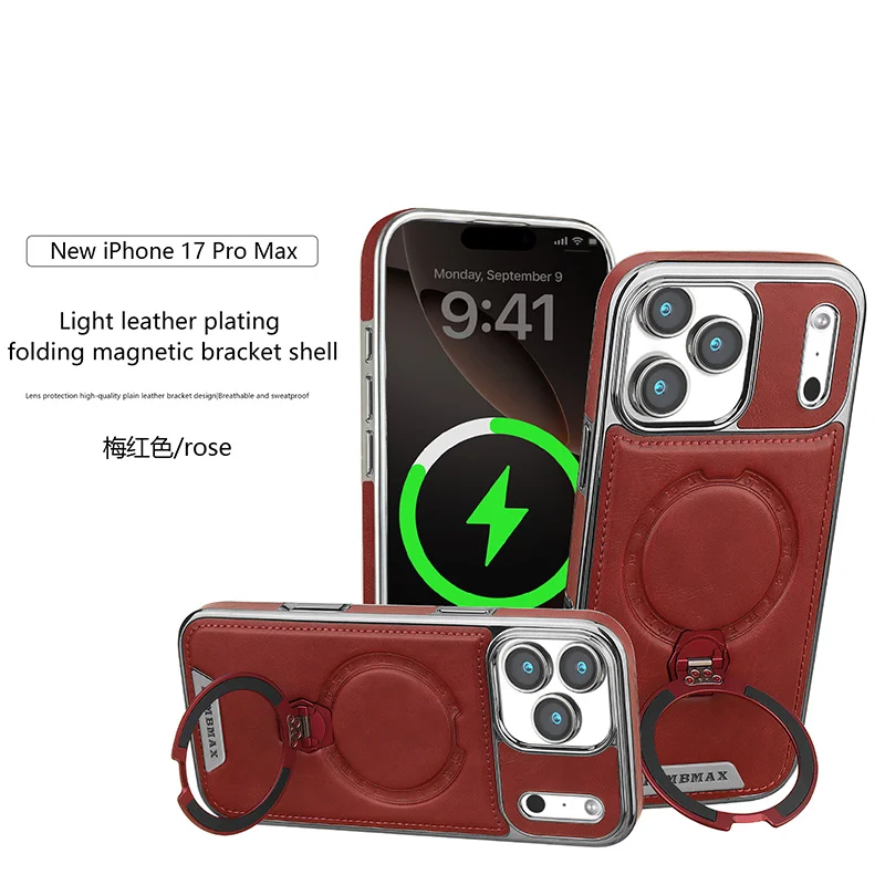 Business Leather Phone Case for iPhone 360° Rotating Ring Magnetic Holder Shockproof Protective Cover