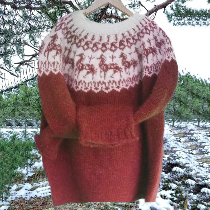 Vintage Icelandic Horse Knit Jacquard Warmth Crew Neck Sweater（Unisex）