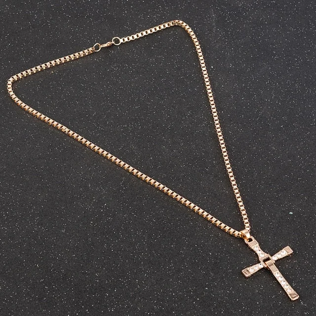 Buzzdaisy Rhinestone Cross Crystal Pendant Chain Necklace Men Jewelry