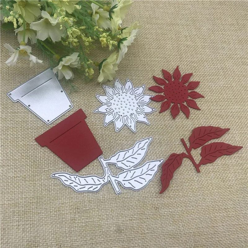 Sunflower flower pot Metal Dies Scrapbooking Metal Cutting Dies Craft Stamps die Cut Embossing Card Make Stencil Frame