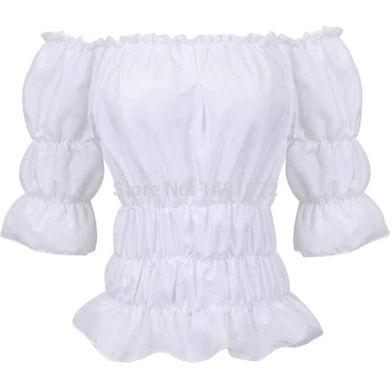 Women Renaissance Medieval Chemise Shirt Victorian Girls Gothic Retro Peasant Wench off shoulder Blouse Resist top Costume