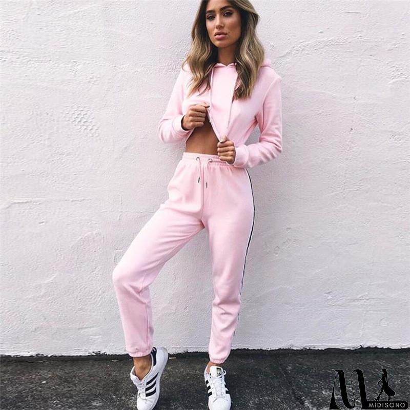 MidiSono - Fashion Hooded Solid Color Two Pieces Set