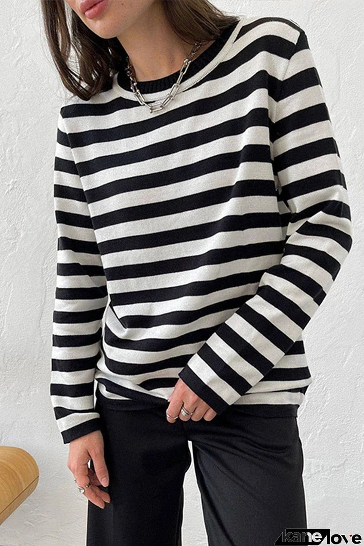 Striped Round Neck Long Sleeve Sweater