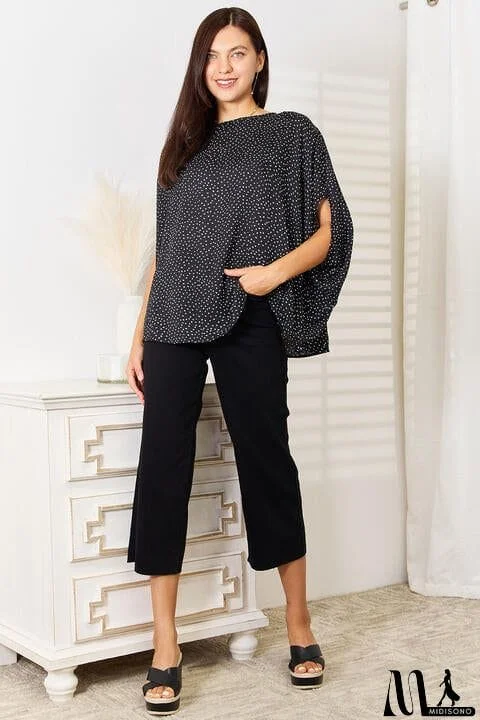 MidiSono - Double Take Printed Dolman Sleeve Round Neck Blouse
