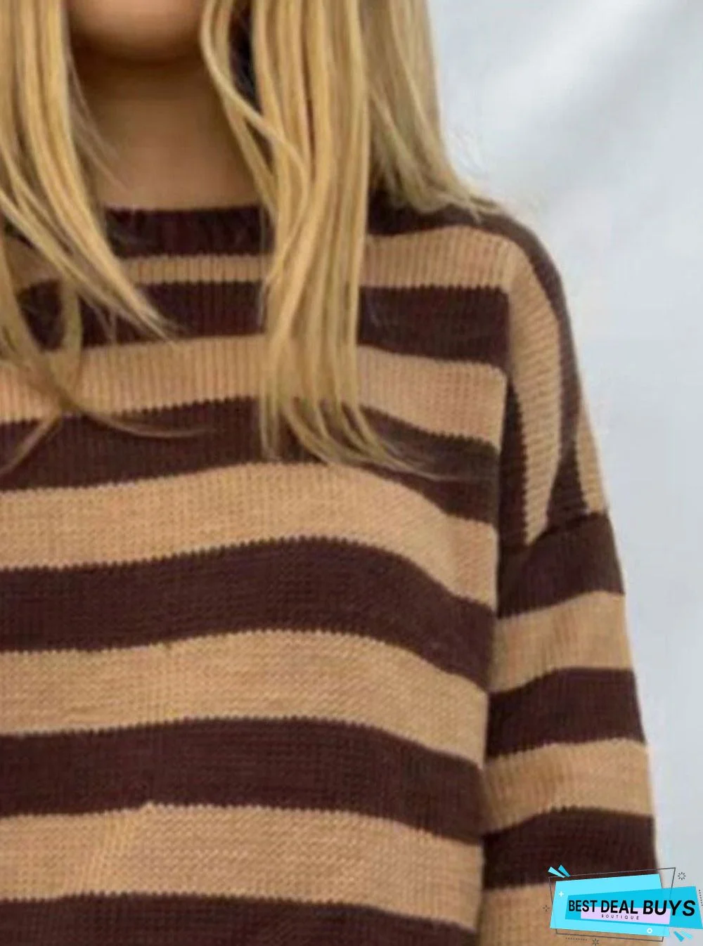 Striped Pattern Long Sleeve Casual Round Neck Pullover