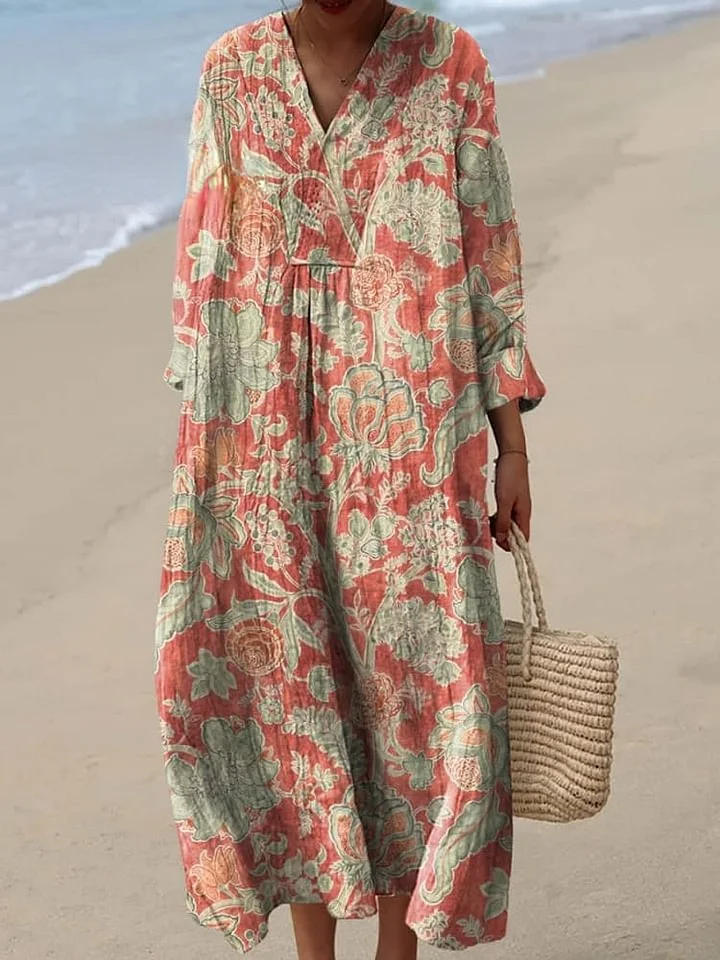 Women's Vintage Lovely Floral Art Print Cotton Dress