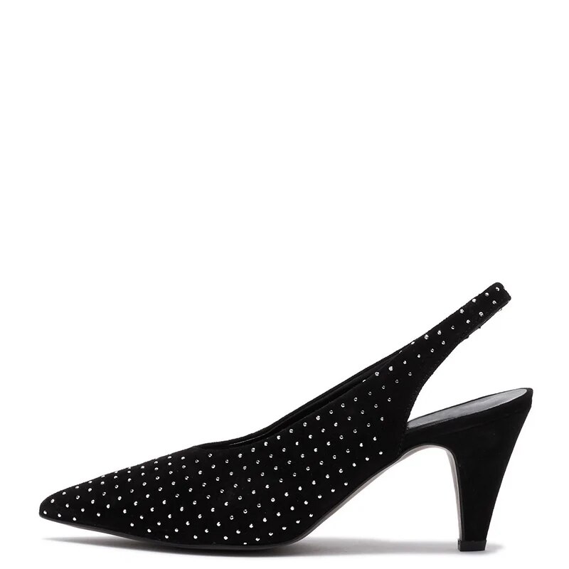 TAAFO Black Women Stilettos Pumps Pointed Toe High Kitten Heels Ladies Studded Vamp Shoes