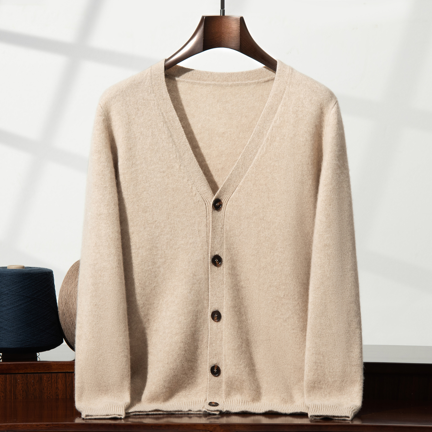 Men's V-Neck Cashmere Cardigan | Button-Front Style REAL SILK LIFE