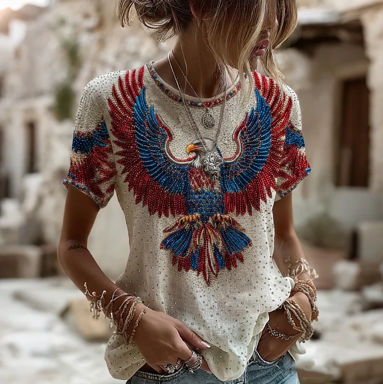 Women's Retro Independence Day Eagle Graphic T-shirt