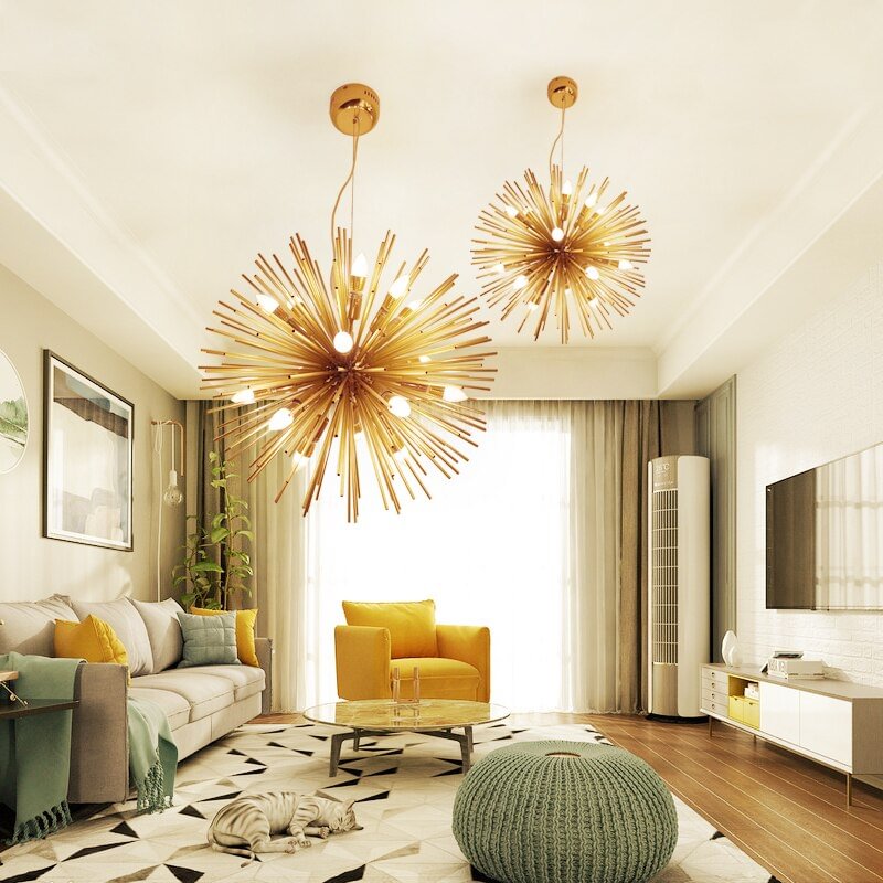 Golden Dandelion Metal Designer Pendant Light Stainless Steel Bayonet Geometric Ball Pendant Lamp Hanging Lamps