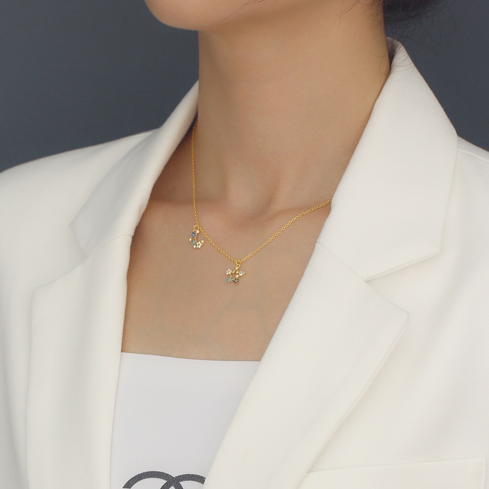 925 Sterling Silver Star Star Silver Diamond Inlay Necklaces