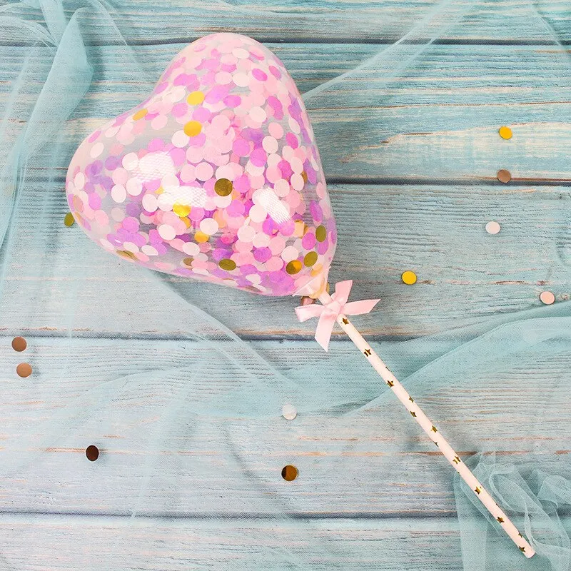 1 Set 5inch Confetti Balloon Cake Topper Decoration with Paper Straw Bow Baby Shower Favors Wedding Birthday Party Supplies
