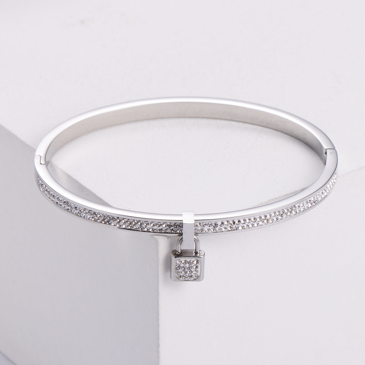 Women Korean Metal Diamond U-Shape Titanium Steel Electroplating Bangles