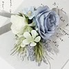 10PCS Blue Wedding Catering Bridal Groom Guests Corsage Boutonniere Wrist Artificial Flower Bouquets