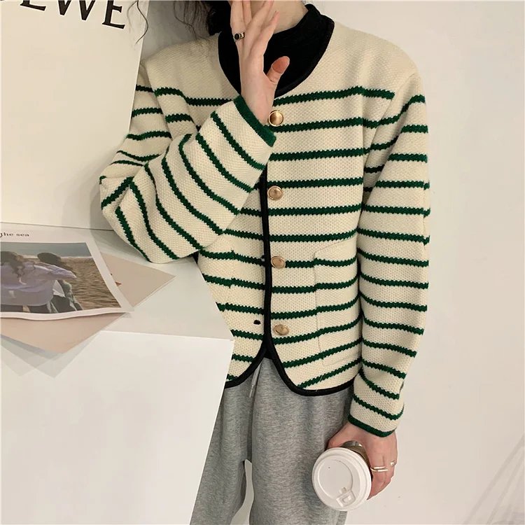 Casual Thickened Knit Striped Sweater Outerwear