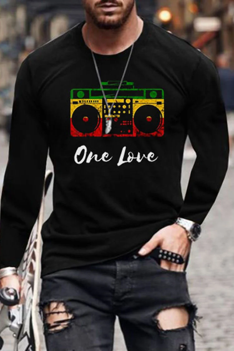 Men's ONE LOVE Music Casual Long Sleeve T-Shirt