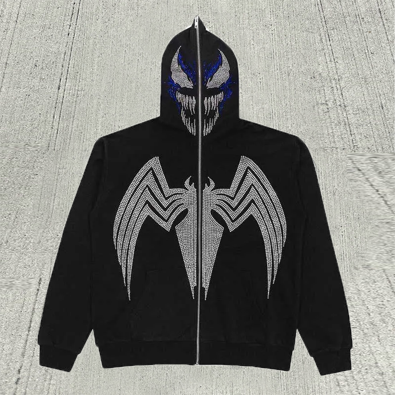Venomous Spider rhinestone full zip hoodie
