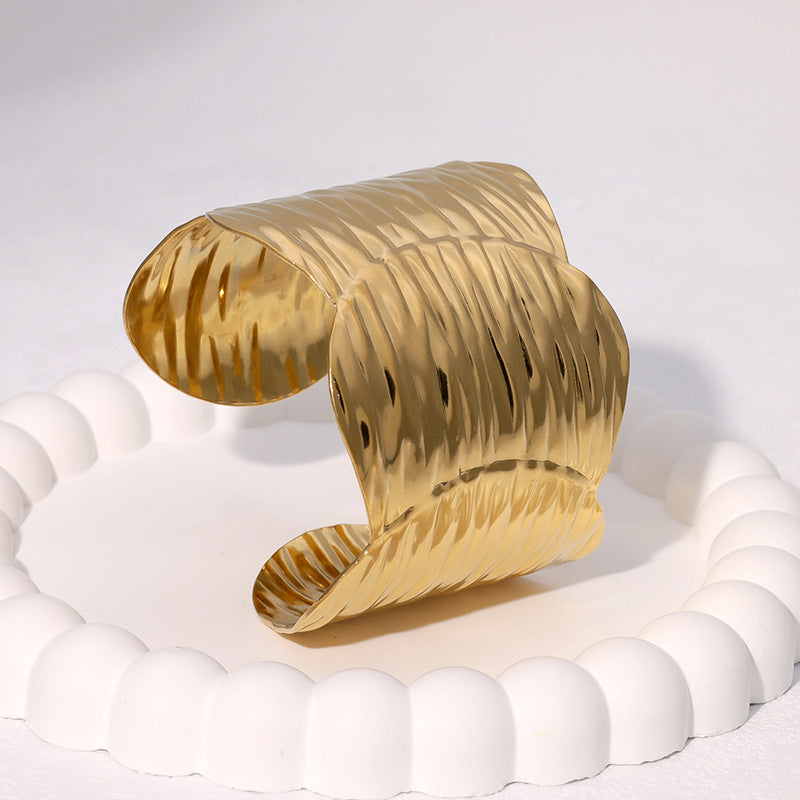Exaggerated Personality Irregular Wide Bracelet Fashionable Gold-Plated Cold Style Stainless Steel Bracelet