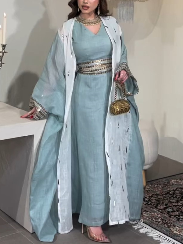 Elegant and Dignified Patchwork Jacket and V-neck Slim-waist Dress | Oxredo Shop Ramadan Sale