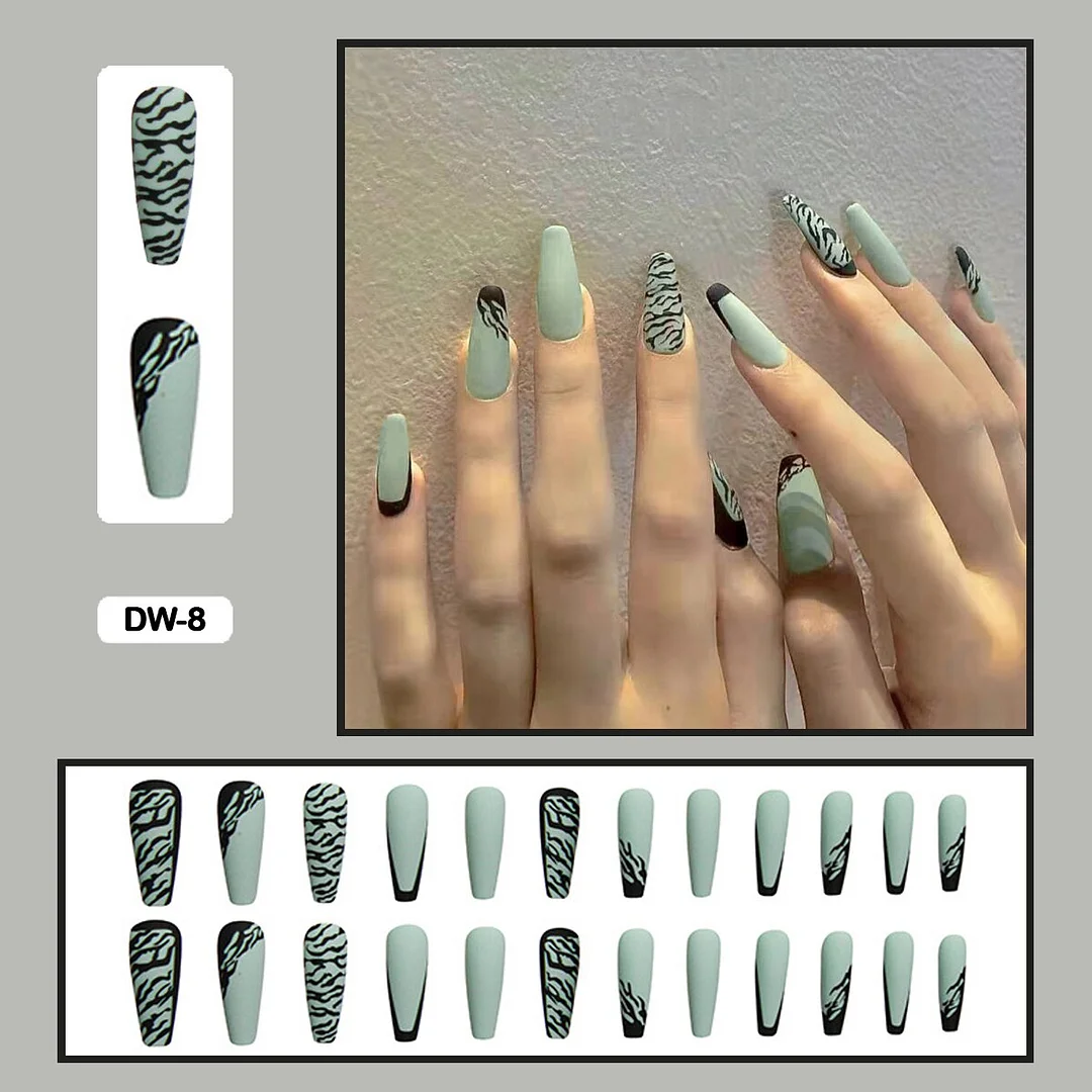 24Pcs/Set French Contracted Artistic Line Drip Shaped Short Wearable False Nails With Glue Manicure Art Tools Fake Nails-Nail Inspo