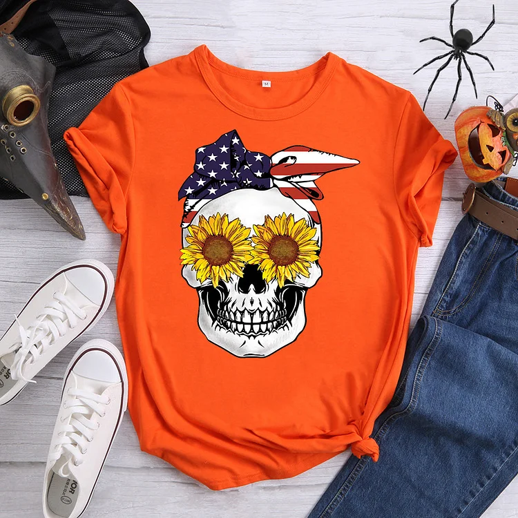 Skull sunflower Halloween T-Shirt-07350