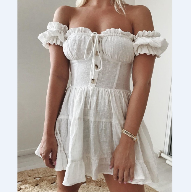 Women's Ruffled Fashion Temperament Sexy Off-Shoulder Dress