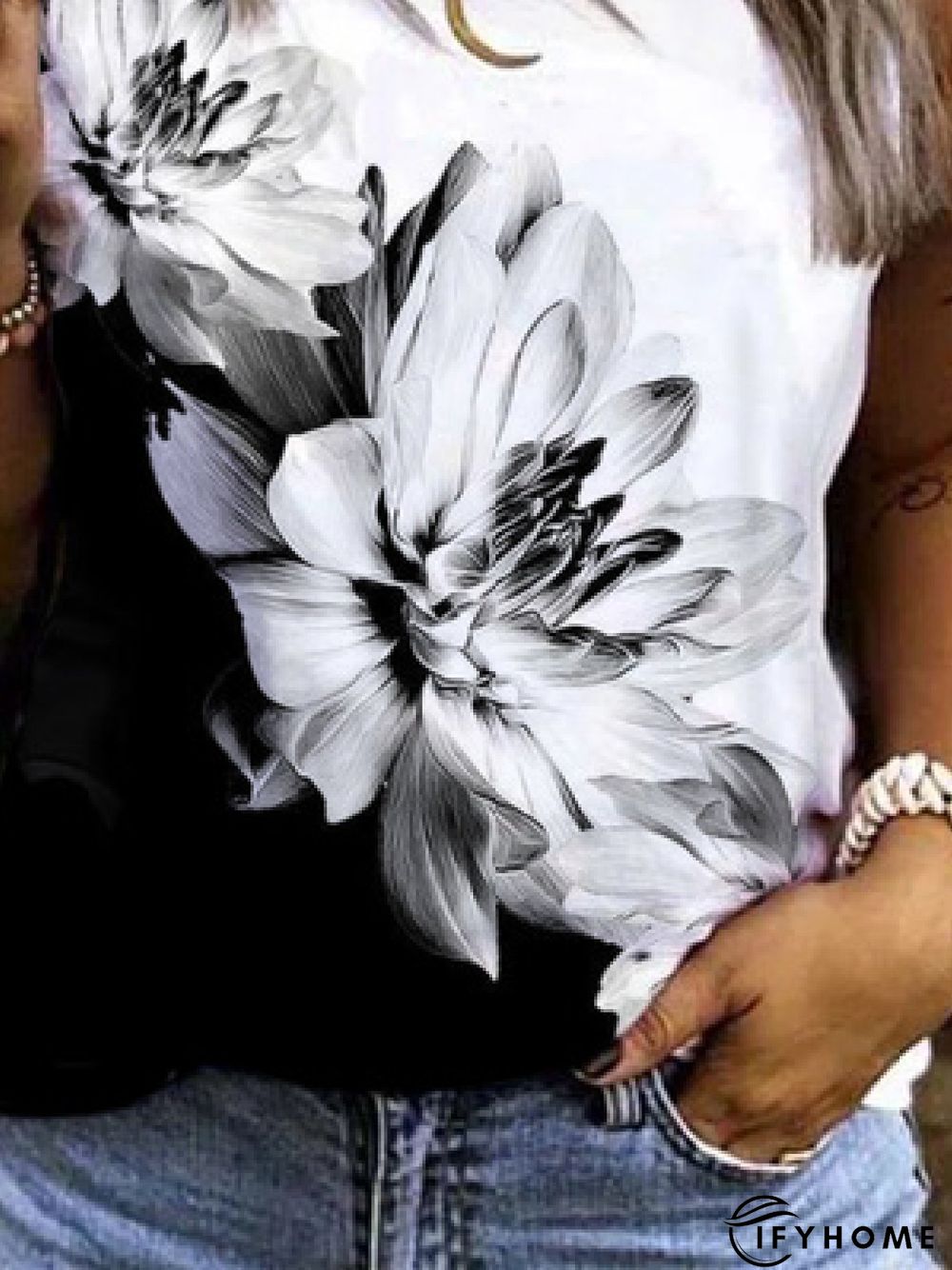 Casual Crew Neck Floral Sleeveless Loosen Knit | IFYHOME