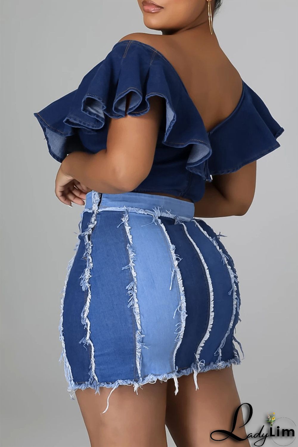 Blue Fashion Casual Patchwork Basic High Waist Skinny Denim Skirts