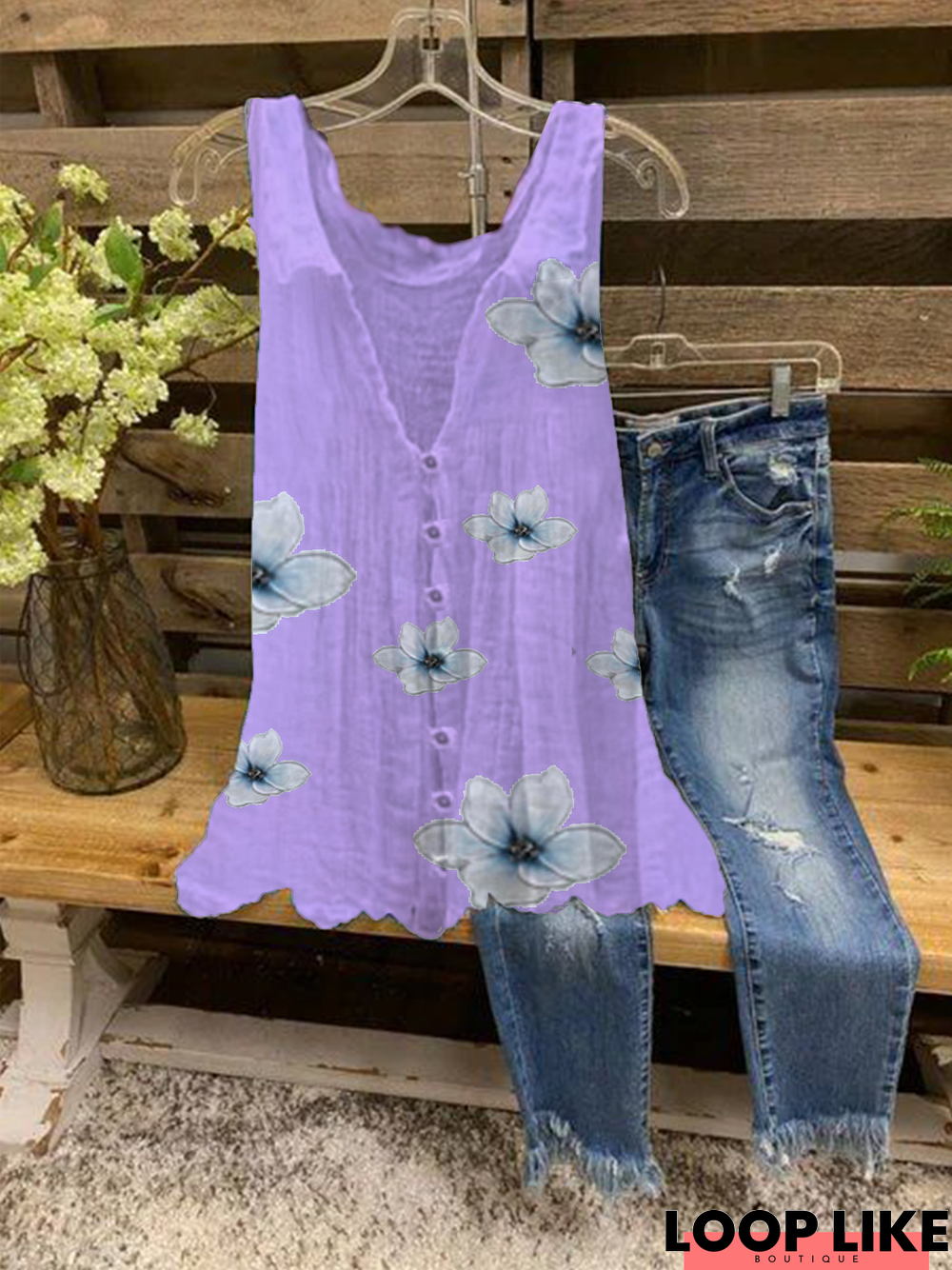 Printed Casual Cotton Loose Tank & Cami