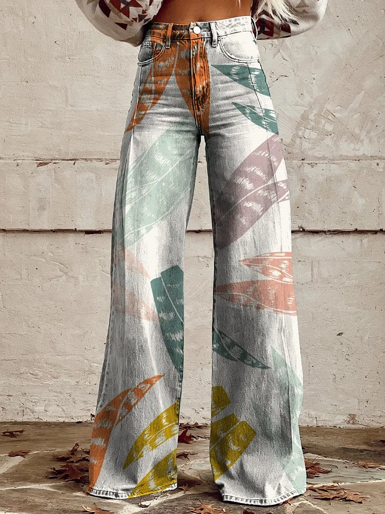 Women's Vintage Print Casual Wide Leg Pants