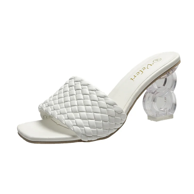 Tanguoant Tanguoant Crystal With Woven With High Heel Slippers Female Large Size Fashion One Word Cool Drag Female