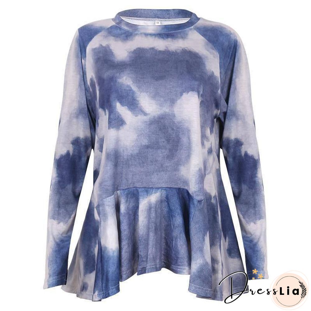 Autumn Winter Sexy Woman Tshirts Tie-dye Long Sleeved Tops Aesthetic Clothes Color All-match Fashion Women's Fall Clothing