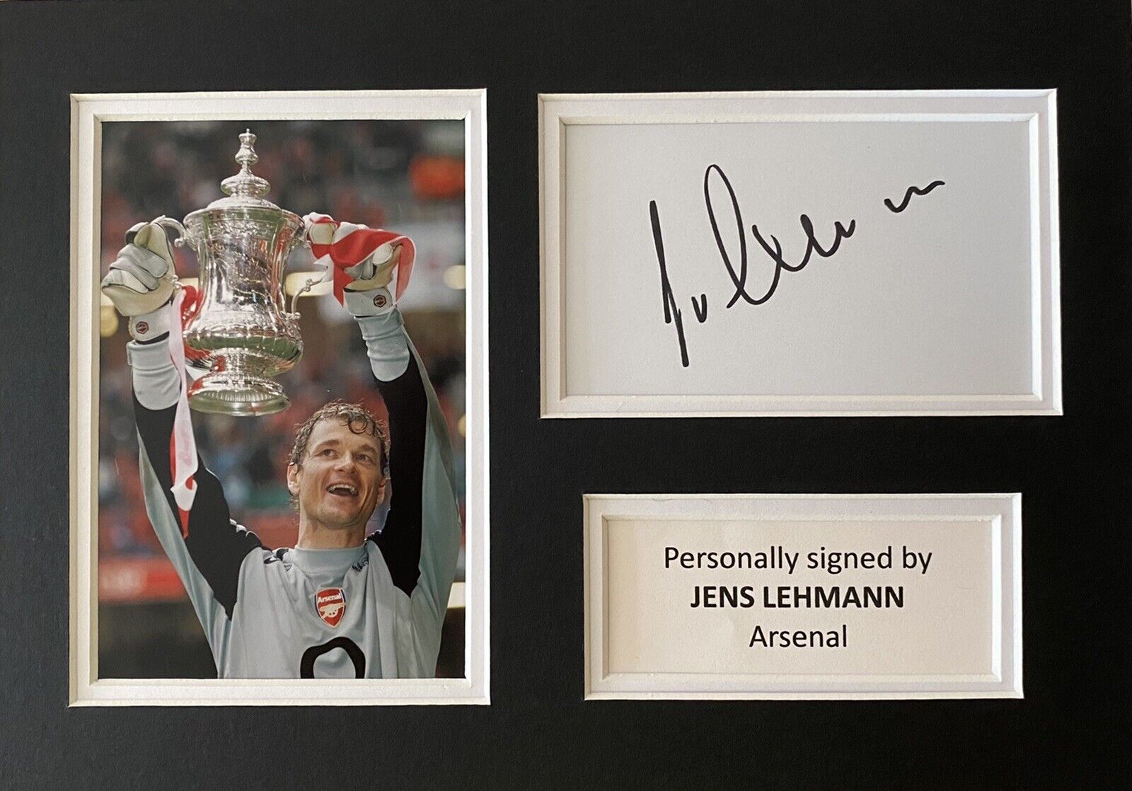 Jens Lehman Hand Signed White Card In A4 Arsenal Mount Display 2
