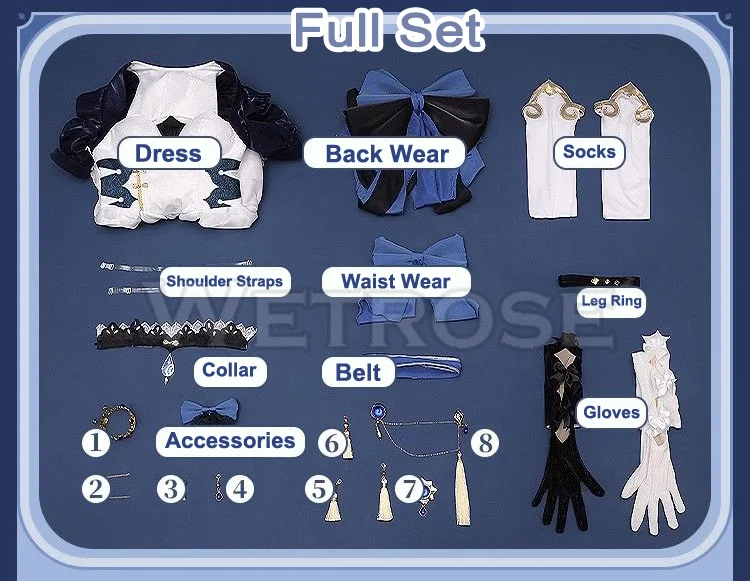 【Wetrose】SR Furina Alice Doujin Genshin Impact Cosplay Costume Focalors Wig Dress Full Set