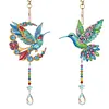Hummingbird 5D Diamond Painting Suncatcher with Crystal Pendant, Double-Sided Hanging Wind Chime Kit for Adults | Garden Nature Patio Decor