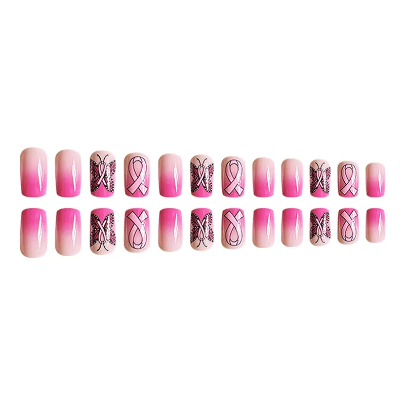 Churchf Churchf Square Pink Gradient Nail Bow Cute Fake Nails Ins Wind Mixed Batch Wear Armor