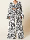 V-Neck Long Sleeve Leopard Print Loose Casual Suit