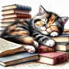 Books And Cats-11CT Stamped Cross Stitch 40*40cm/15.75*15.75in tapestrymarket