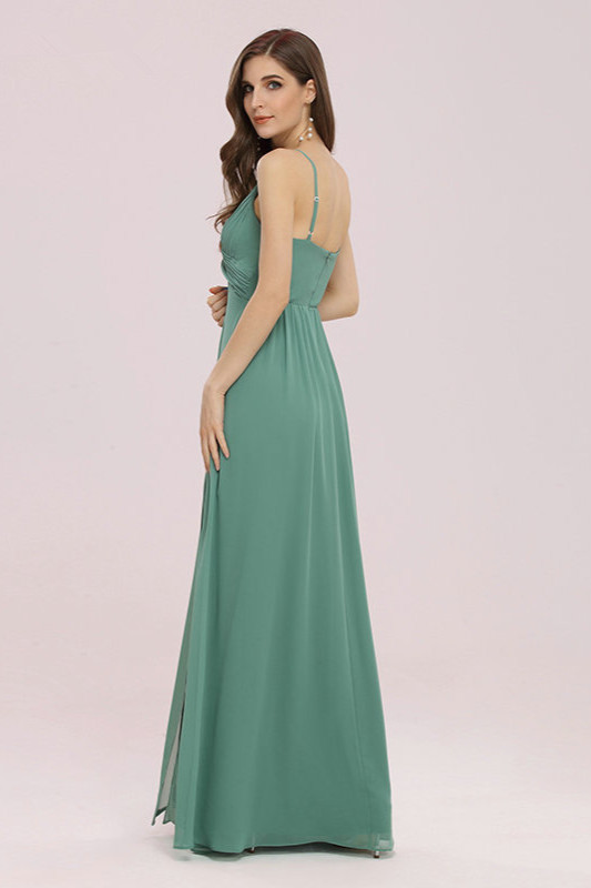 Dusty Sage Chiffon Long Bridesmaid Dress Party Gowns With Slit