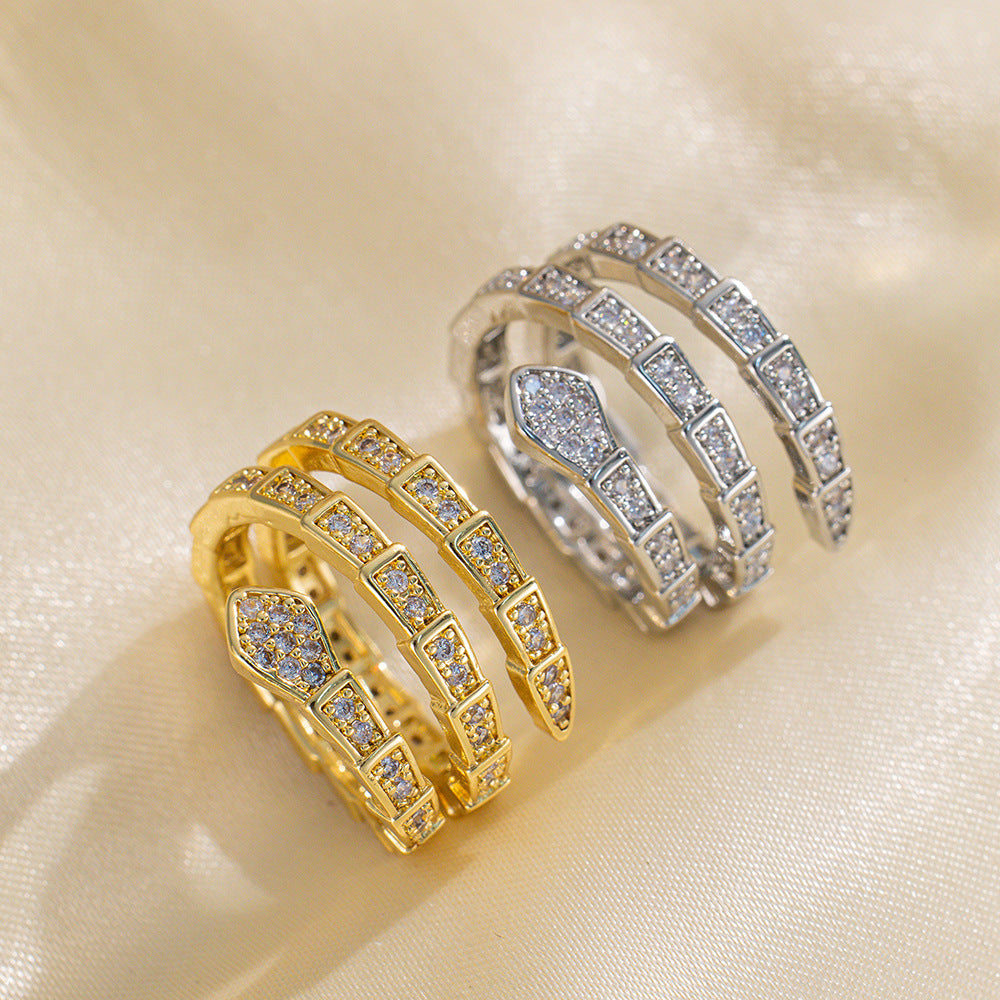 Fashion Snake-Shaped Snake Bone Ring For Women Ins Trendy Niche Design Adjustable Ring