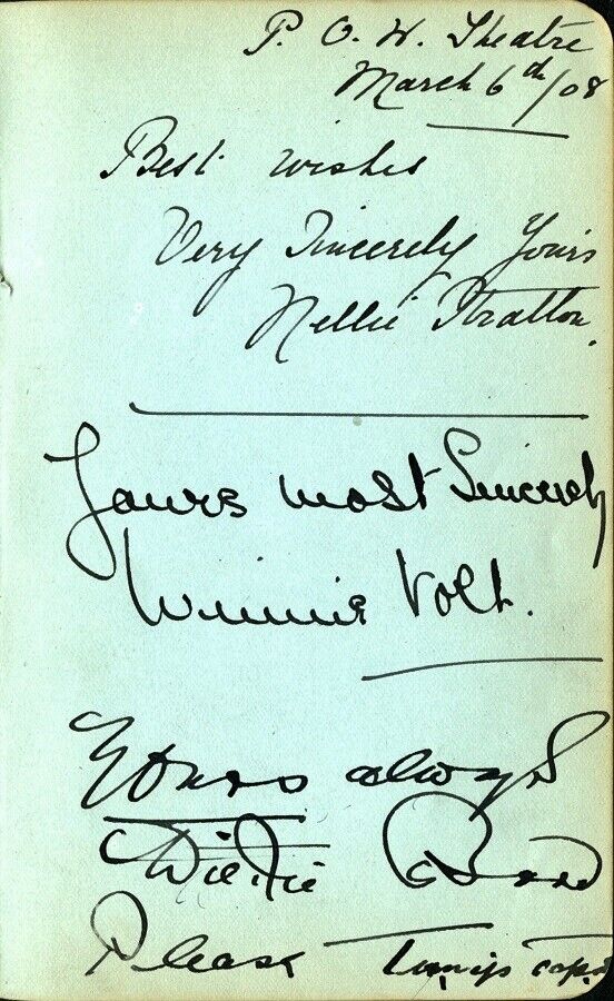 Vintage NELLIE STRATTON + Two Mystery Autographs - 1908