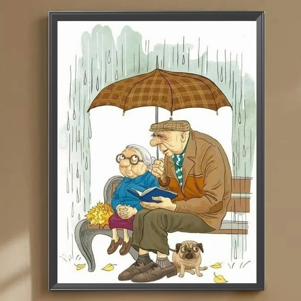 Full Round Diamond Painting 30*40cm - Old Couple Dating In The Rain