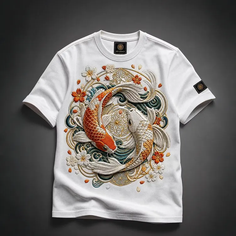 Men's Koi Fish And Cherry Blossoms Japanese Ukiyo-e Style Print Casual T-shirt