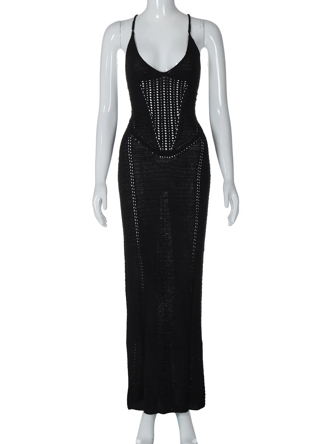 Uveng Uveng 2024 Spring / Summer Women's Temperament Sexy Back Hollow Out Lace Knit Sling Wrapped Hip Dress