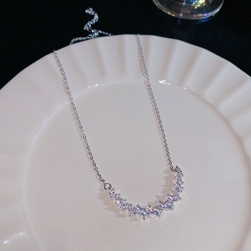 Elegant Lady Geometric Heart Shape Bow Knot Titanium Steel Copper Plating Inlay Zircon Pendant Necklace