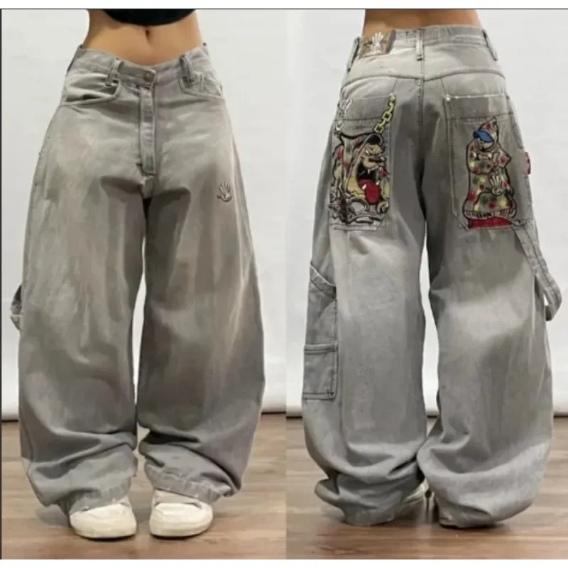 Aonga Gothic spoof devil pattern printed high-waist jeans men winter Y2K American rock roll street hip-hop basketball baggy sweatpants aonga