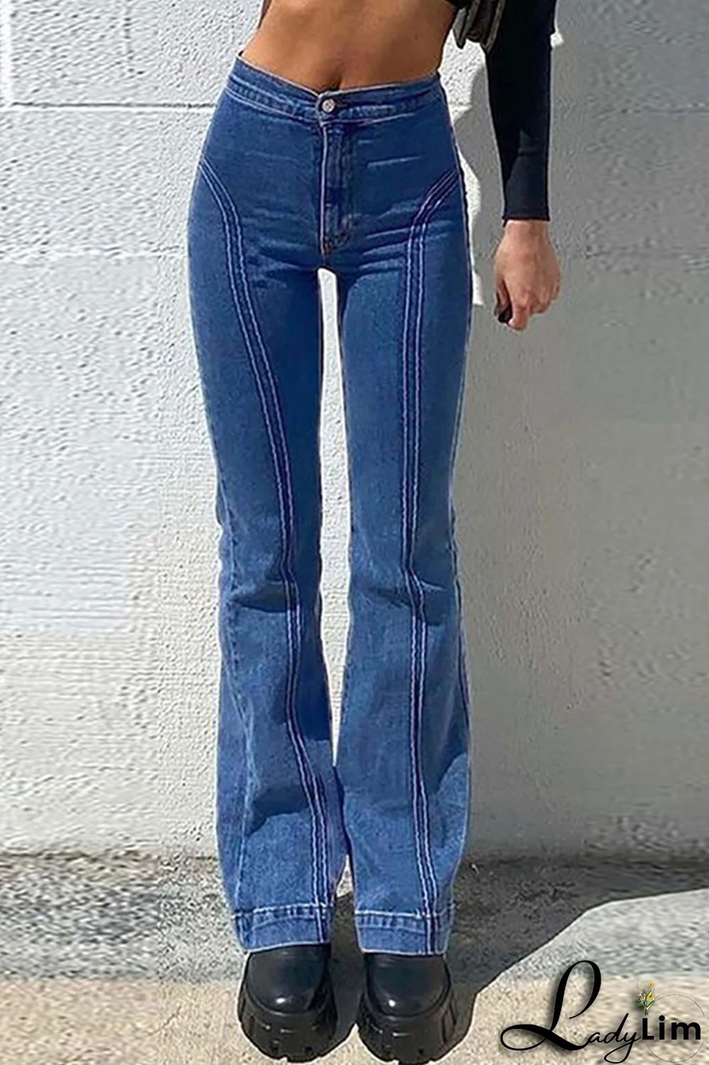 Dark Blue Fashion Casual Solid Basic High Waist Skinny Denim Jeans