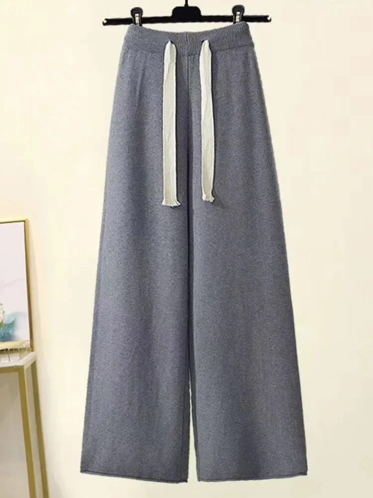 Zingj Winter Warm Knitted Suit Women Long Sleeve Half Turtleneck Knitting Sweater And Wide Leg Pants Sets Outer Wear Loose Set